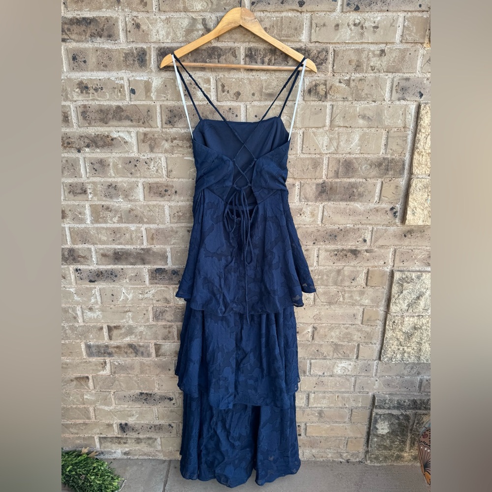 Lulu's Loving Celebration Navy Floral Lace-Up Tiered Maxi Dress Size XL - Picture 7 of 13